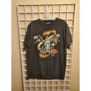 Vintage 80's 3D Emblem Harley Davidson Snake Bike Single Stitch T-shirt